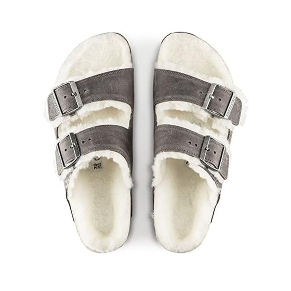 Other - NWB! Birkenstock Men's Arizona Shearling Sandals, Iron/Natural, Grey, Tan,  8 US